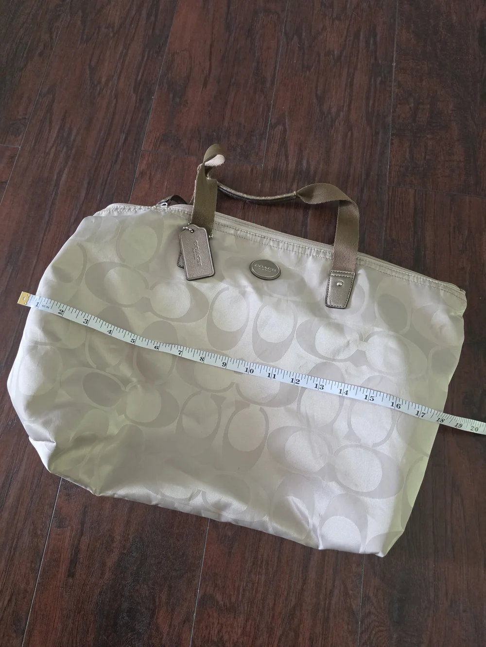 COACH Signature Jacquard Nylon Tote Travel Bag Beige - Picture 4 of 7